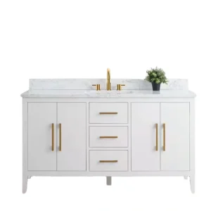 Vanity Art 60 in. W x 22 in. D x 34 in. H Single Sink Bathroom Vanity Cabinet in White with Engineered Marble Top in White T726948355