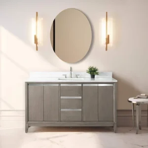 Vanity Art 60 in. W x 22 in. D x 34 in. H Single Sink Bathroom Vanity in Driftwood Gray with Engineered Marble Top