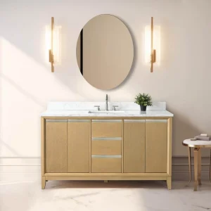 Vanity Art 60 in. W x 22 in. D x 34 in. H Single Sink Bathroom Vanity in Natural Oak with Engineered Marble Top