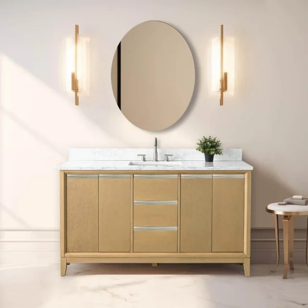 Vanity Art 60 in. W x 22 in. D x 34 in. H Single Sink Bathroom Vanity in Natural Oak with Engineered Marble Top