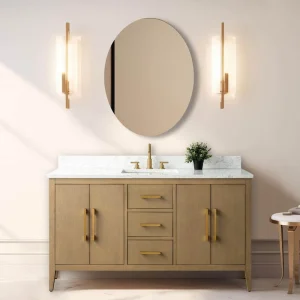 Vanity Art 60 in. W x 22 in. D x 34 in. H Single-Sink Bathroom Vanity in Natural Oak with Engineered Marble Top in Arabescato White T726947958