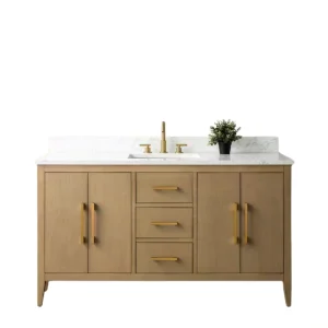 Vanity Art 60 in. W x 22 in. D x 34 in. H Single-Sink Bathroom Vanity in Natural Oak with Engineered Marble Top in Arabescato White T726948351
