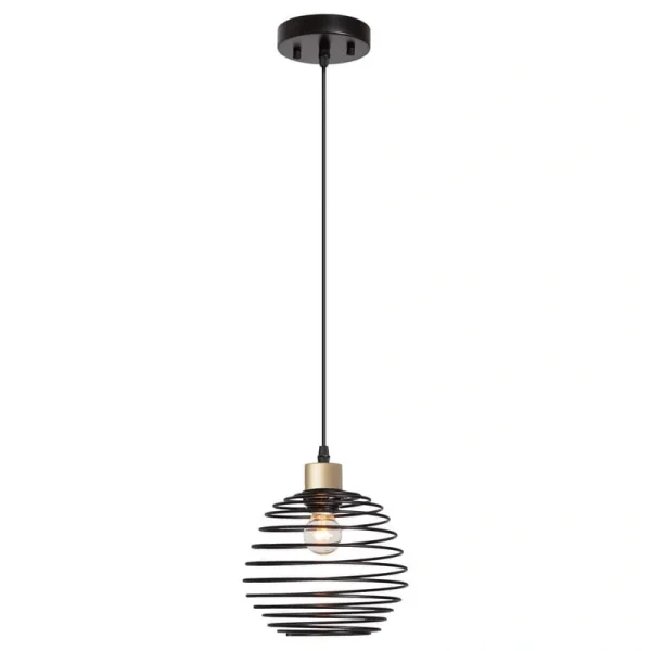 Vanity Art 60-Watt 1-Light Classic Black Plus Brass Dust Shaded Globe Single Pendant Light with Metal Shade, No Bulbs Included