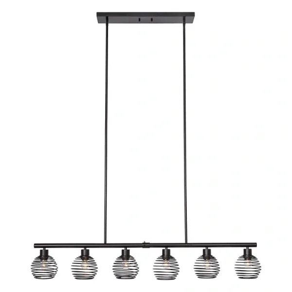 Vanity Art 60-Watt 6-Light Classic Black Shaded Globe Kitchen Island Linear Pendant Light with Metal Shade, No Bulbs Included