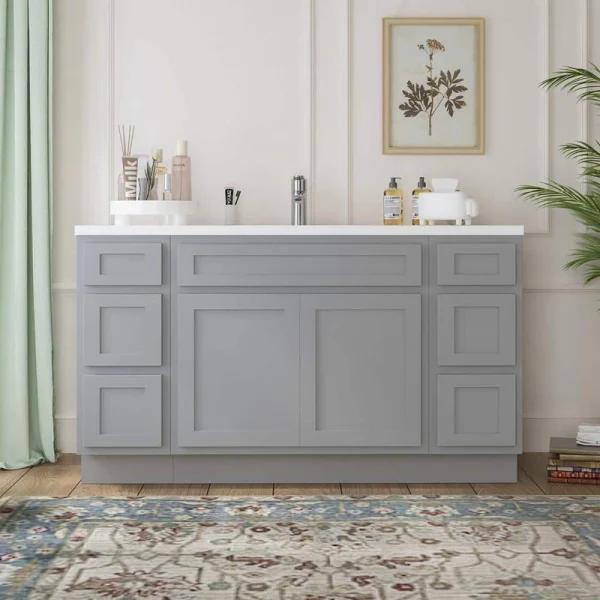 Vanity Art 63 in. W x 21 in. D x 32.5 in. H Bath Vanity Cabinet without Top in Gray T726947586