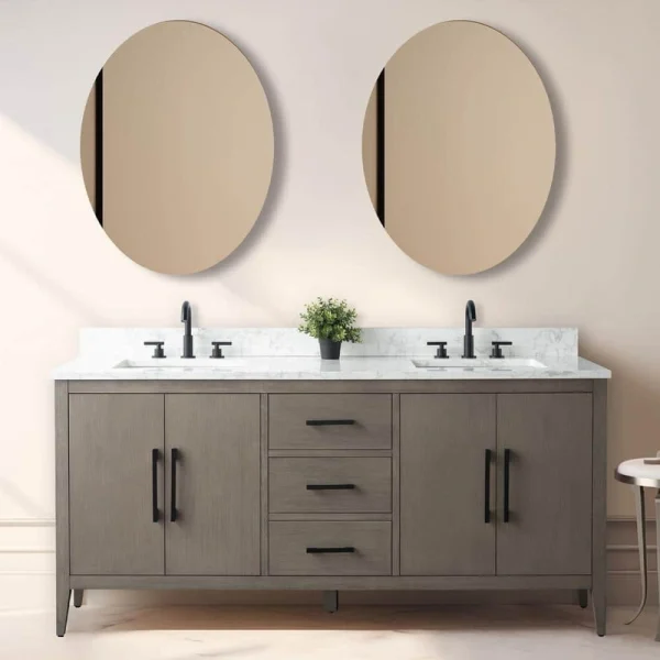 Vanity Art 72 in. W. x 22 in. D x 34 in. H Double Sink Bathroom Vanity Cabinet Driftwood Gray with Engineered Marble Top in White