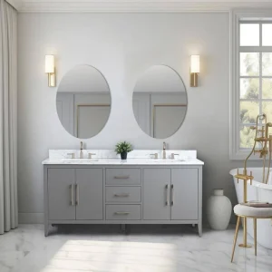 Vanity Art 72 in. W x 22 in. D x 34 in. H Double Sink Bathroom Vanity Cabinet in Cashmere Gray with Engineered Marble Top T726948275
