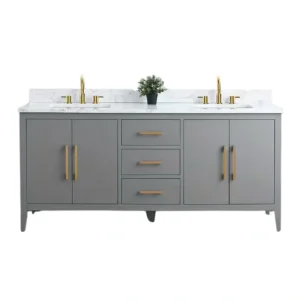 Vanity Art 72 in. W x 22 in. D x 34 in. H Double Sink Bathroom Vanity Cabinet in Cashmere Gray with Engineered Marble Top T726948375