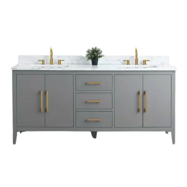 Vanity Art 72 in. W x 22 in. D x 34 in. H Double Sink Bathroom Vanity Cabinet in Cashmere Gray with Engineered Marble Top T726948375