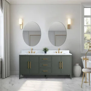 Vanity Art 72 in. W x 22 in. D x 34 in. H Double Sink Bathroom Vanity Cabinet in Vintage Green with Engineered Marble Top T726948369