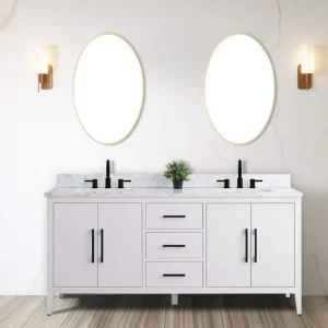 Vanity Art 72 in. W x 22 in. D x 34 in. H Double Sink Bathroom Vanity Cabinet in White with Engineered Marble Top T726948268