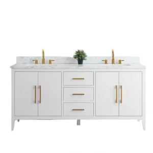 Vanity Art 72 in. W x 22 in. D x 34 in. H Double Sink Bathroom Vanity Cabinet in White with Engineered Marble Top T726948367
