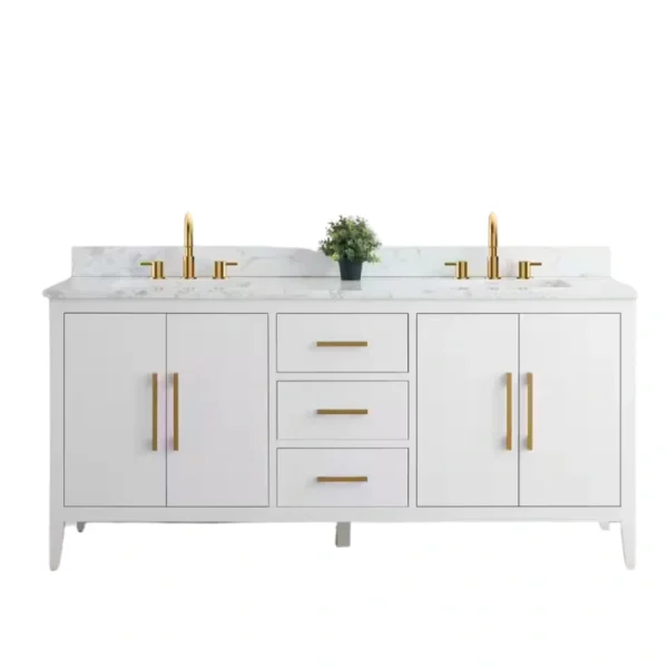 Vanity Art 72 in. W x 22 in. D x 34 in. H Double Sink Bathroom Vanity Cabinet in White with Engineered Marble Top T726948367