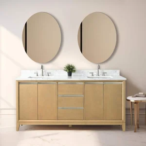 Vanity Art 72 in. W x 22 in. D x 34 in. H Double Sink Bathroom Vanity in Natural Oak with Engineered Marble Top