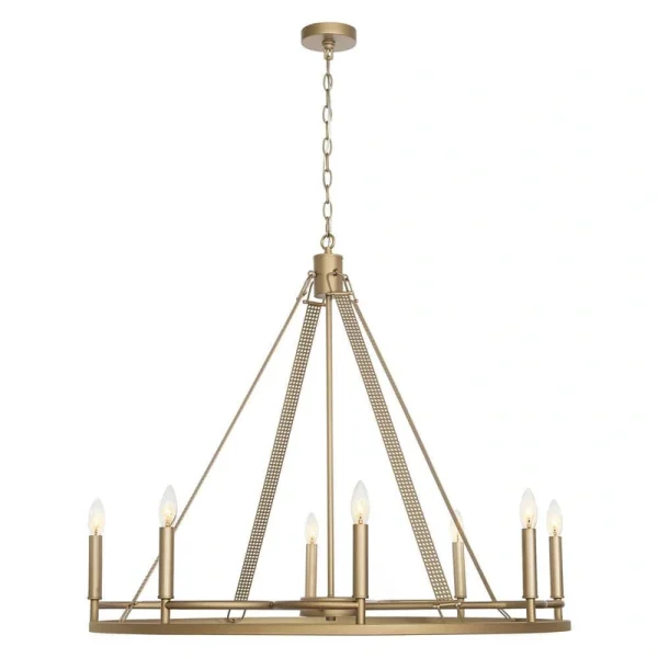 Vanity Art 8 -Light Wagon Wheel Candle Style Chandelier in Brass Dust