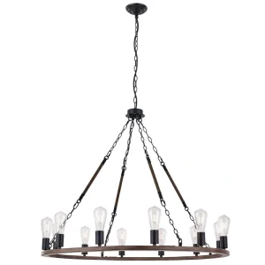 Vanity Art Beziers 12-Light Darkwood/Black Wagon Wheel Chandelier