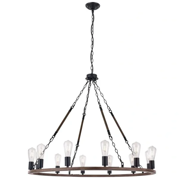 Vanity Art Beziers 12-Light Darkwood/Black Wagon Wheel Chandelier