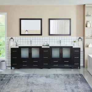Vanity Art Brescia 108 in. W x 18 in. D x 36 in. H Bathroom Vanity in Espresso with Double Basin Top in White Ceramic and Mirrors
