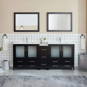 Vanity Art Brescia 84 in. W x 18 in. D x 36 in. H Bath Vanity in Espresso with Vanity Top in White with White Basin and Mirror