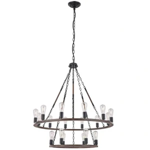 Vanity Art Cannes 18-Light Darkwood/Black Wagon Wheel Chandelier