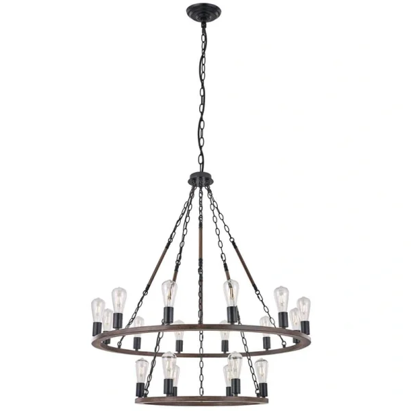 Vanity Art Cannes 18-Light Darkwood/Black Wagon Wheel Chandelier