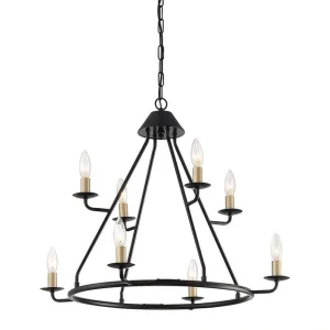Vanity Art Grenoble 8-Light Farmhouse Black Wagon Wheel Chandelier