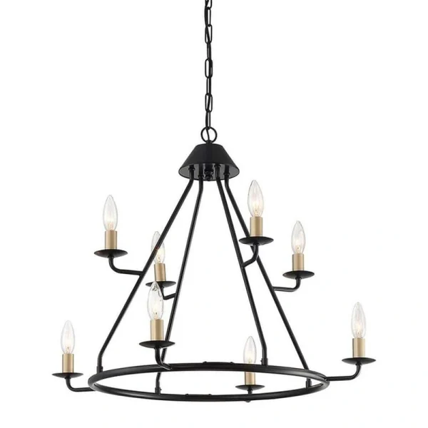 Vanity Art Grenoble 8-Light Farmhouse Black Wagon Wheel Chandelier