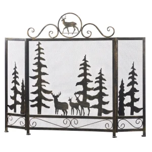 Vanity Art Savona Black Iron 3-Panel Fireplace Screen with Decorative Filigree