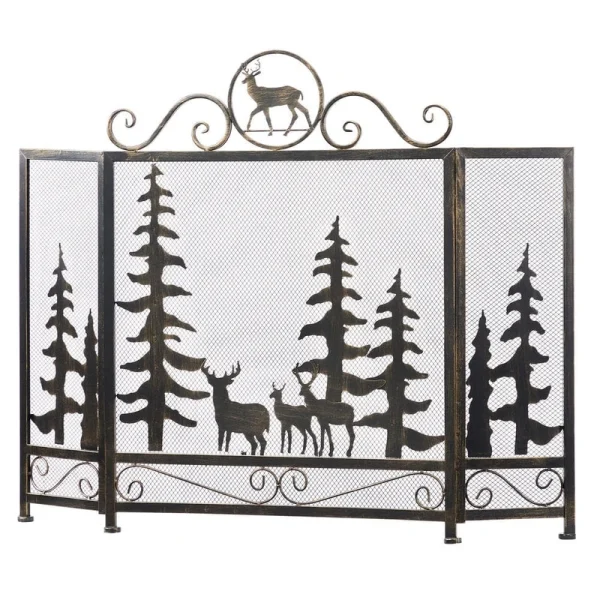 Vanity Art Savona Black Iron 3-Panel Fireplace Screen with Decorative Filigree