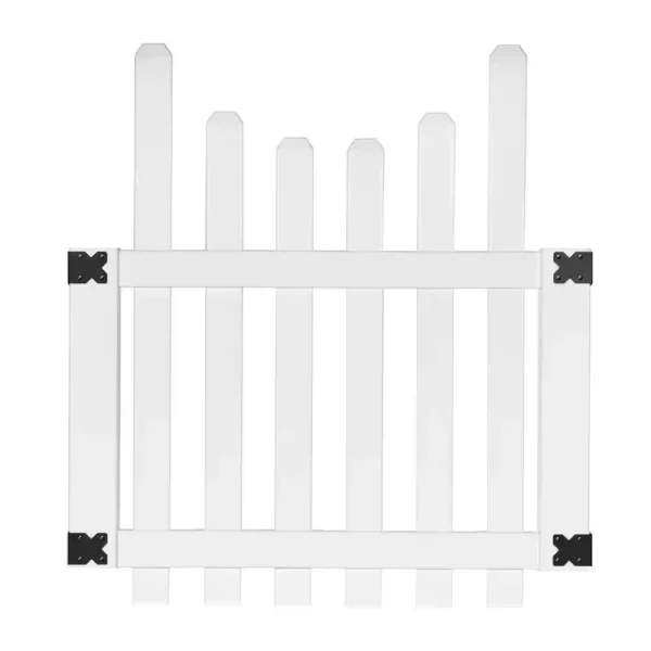 Veranda 3-1/2 ft. W x 4 ft. H White Vinyl Glendale Scalloped Top Spaced Picket Fence Gate with 3 in. Dog Ear Pickets