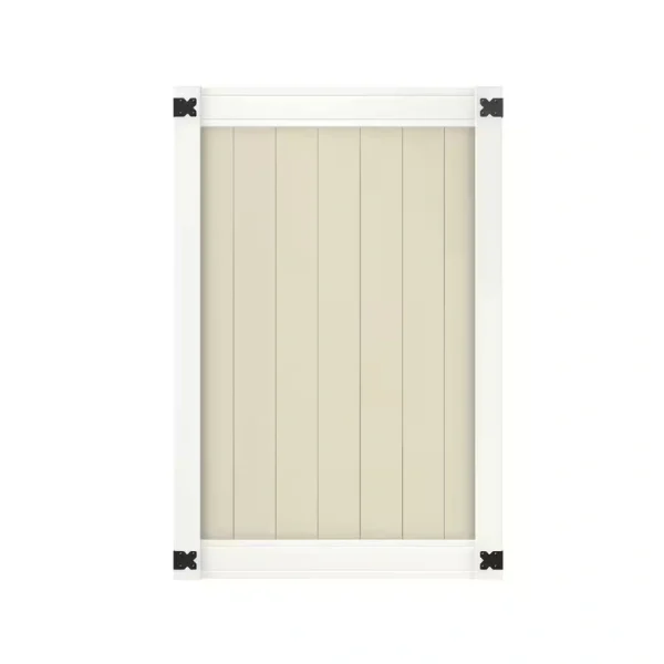 Veranda Pro Series 4 ft. W x 6 ft. H White/Tan Vinyl Woodbridge Privacy Fence Gate