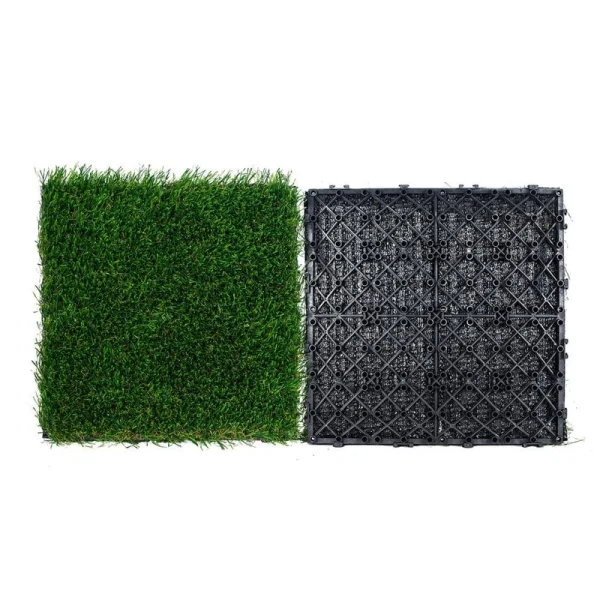VEVOR Artificial Grass Tiles Turf Deck Set 12 x 12 in. Synthetic Fake Grass Artificial Grass Interlocking Tiles (9 Pack) Green