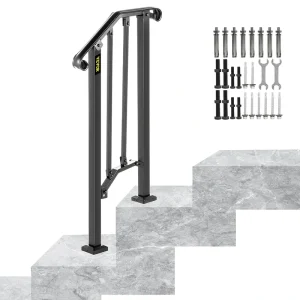 VEVOR Handrails Stair Railing 2-ft x 38-in Black Steel Deck Stair Rail Kit T726915485