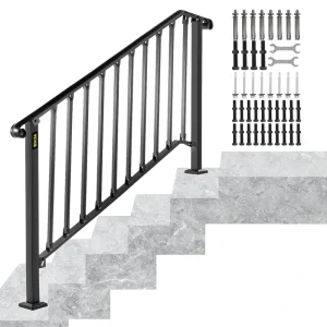 VEVOR Handrails Stair Railing 4-ft x 38-in Black Steel Deck Stair Rail Kit