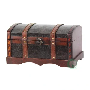 Vintiquewise Vintage Style Brown Leather Wooden Chest – 12-in x 6.5-in x 6.5-in – Decorative Storage Trunk