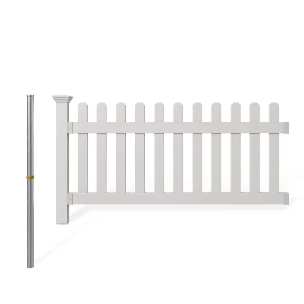 WamBam Fence 3 ft. x 6 ft. Newport Picket Fence W/Post and No-Dig Steel Pipe Anchor Kit