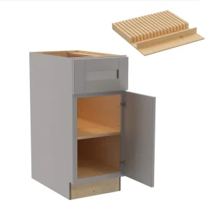 Washington 15 in. W x 24 in. D x 34.5 in. H Veiled Gray Plywood Shaker Assembled Base Kitchen Cabinet Right Knife Block