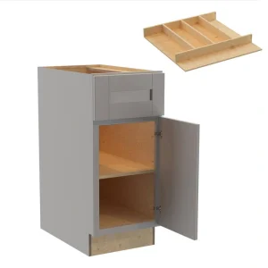 Washington 15 in. W x 24 in. D x 34.5 in. H Veiled Gray Plywood Shaker Assembled Base Kitchen Cabinet Right Utility Tray