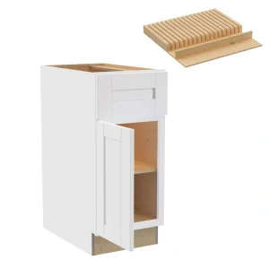 Washington 15 in. W x 24 in. D x 34.5 in. H Vesper White Plywood Shaker Assembled Base Kitchen Cabinet Left Knife Block