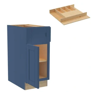 Washington 15 in. W x 24 in. D x 34.5 in. H Vessel Blue Plywood Shaker Assembled Base Kitchen Cabinet Left Cutlery Tray