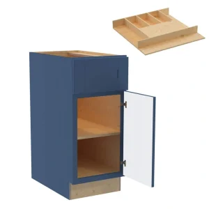 Washington 15 in. W x 24 in. D x 34.5 in. H Vessel Blue Plywood Shaker Assembled Base Kitchen Cabinet Right Cutlery Tray