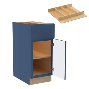 Washington 15 in. W x 24 in. D x 34.5 in. H Vessel Blue Plywood Shaker Assembled Base Kitchen Cabinet Right Utility Tray