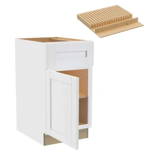 Washington 18 in. W x 24 in. D x 34.5 in. H Vesper White Plywood Shaker Assembled Base Kitchen Cabinet Left Knife Block