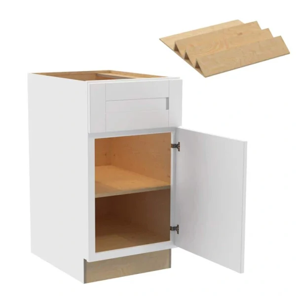 Washington 18 in. W x 24 in. D x 34.5 in. H Vesper White Plywood Shaker Assembled Base Kitchen Cabinet Right Spice Tray