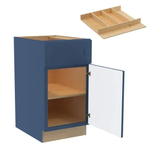 Washington 18 in. W x 24 in. D x 34.5 in. H Vessel Blue Plywood Shaker Assembled Base Kitchen Cabinet Right Utility Tray