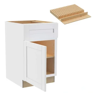Washington 21 in. W x 24 in. D x 34.5 in. H Vesper White Plywood Shaker Assembled Base Kitchen Cabinet Left Knife Block
