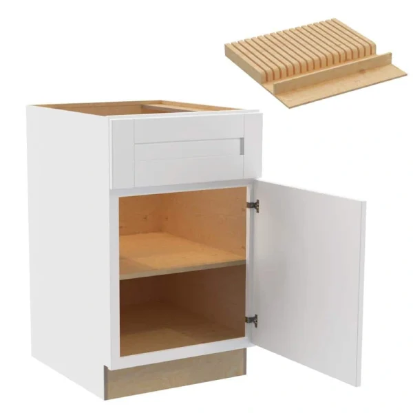 Washington 21 in. W x 24 in. D x 34.5 in. H Vesper White Plywood Shaker Assembled Base Kitchen Cabinet Right Knife Block