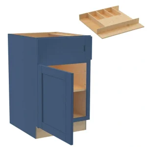 Washington 21 in. W x 24 in. D x 34.5 in. H Vessel Blue Plywood Shaker Assembled Base Kitchen Cabinet Left Cutlery Tray