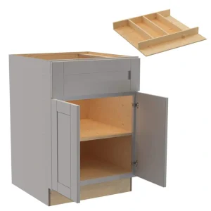 Washington 24 in. W x 24 in. D x 34.5 in. H Veiled Gray Plywood Shaker Assembled Base Kitchen Cabinet Utility Tray