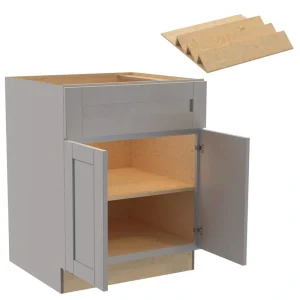 Washington 27 in. W x 24 in. D x 34.5 in. H Veiled Gray Plywood Shaker Assembled Base Kitchen Cabinet Spice Tray
